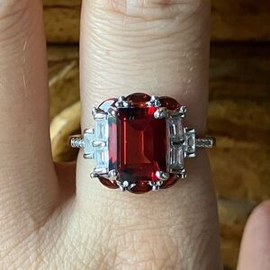 Red Labradorite Vermelho Red Garnet Sterling Silver Ring Size 7.75